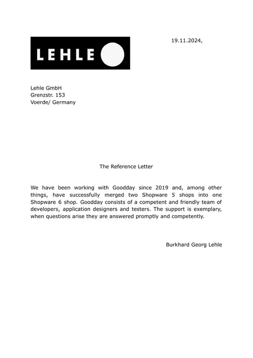 Referenzschreiben von Lehle GmbH, Seite 1